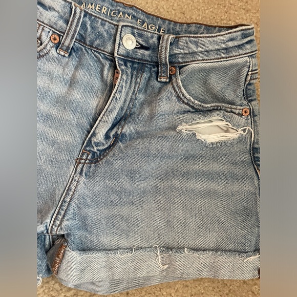 American Eagle Outfitters Light Blue Distressed Jean Shorts - Picture 3 of 6